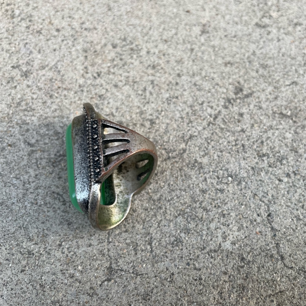 Vintage. Silver Metal, Large Rectangular Green St… - image 3